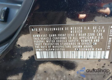 2017 Volkswagen Jetta Gli из США, поврежденный, VIN 3VW4T7AJ5HM205750